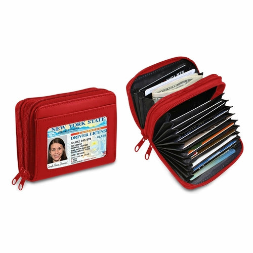 RFID Genuine Leather Credit Card Wallet for Women & Men w/ ID Display Window