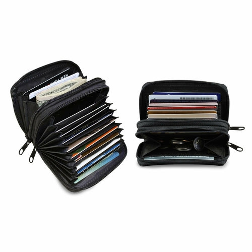 RFID Genuine Leather Credit Card Wallet for Women & Men w/ ID Display Window