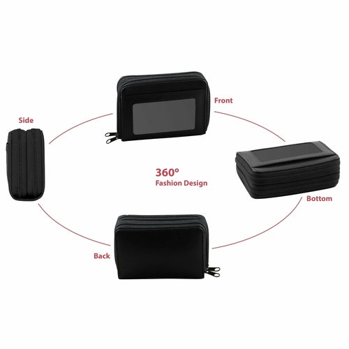 RFID Genuine Leather Credit Card Wallet for Women & Men w/ ID Display Window